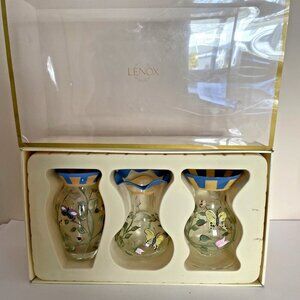 LENOX Butterfly Meadow Hand Painted Vases Set of 3 Crystal 6” New in Box